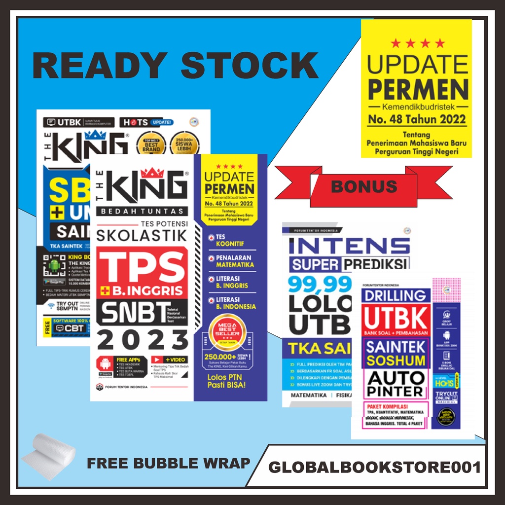PAKET HEMAT THE KING SAINTEK - SOSHUM 2023 + THE KING TPS SNBT 2023 BONUS BUKU INTENS UTBK