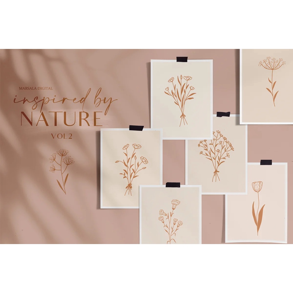 Floral Line Drawings Logo Elements
