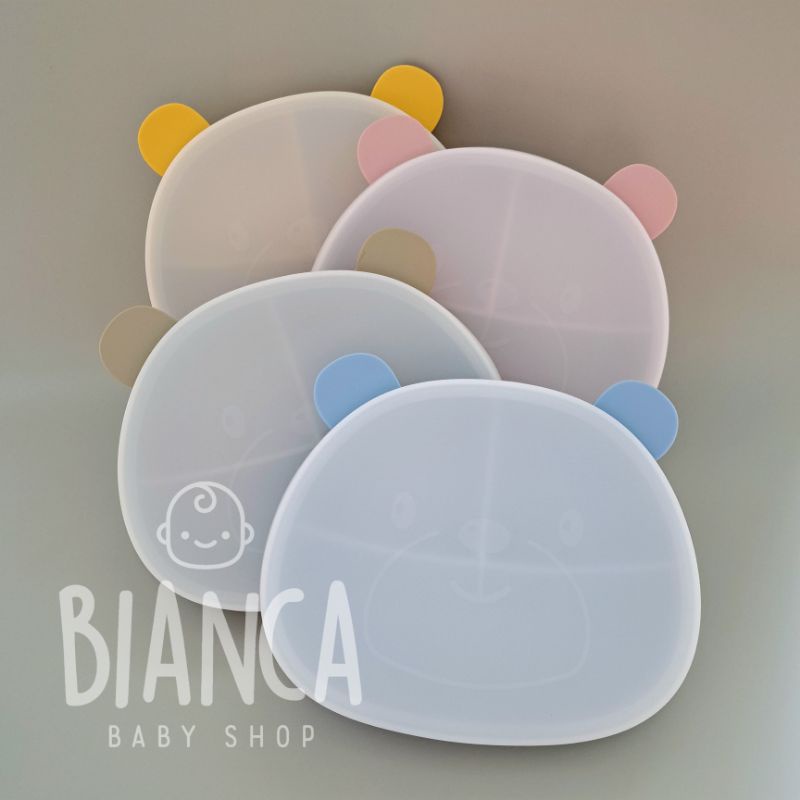 BIANCA - Piring Silikon Sekat 3 Suction BEAR SERIES + TUTUP