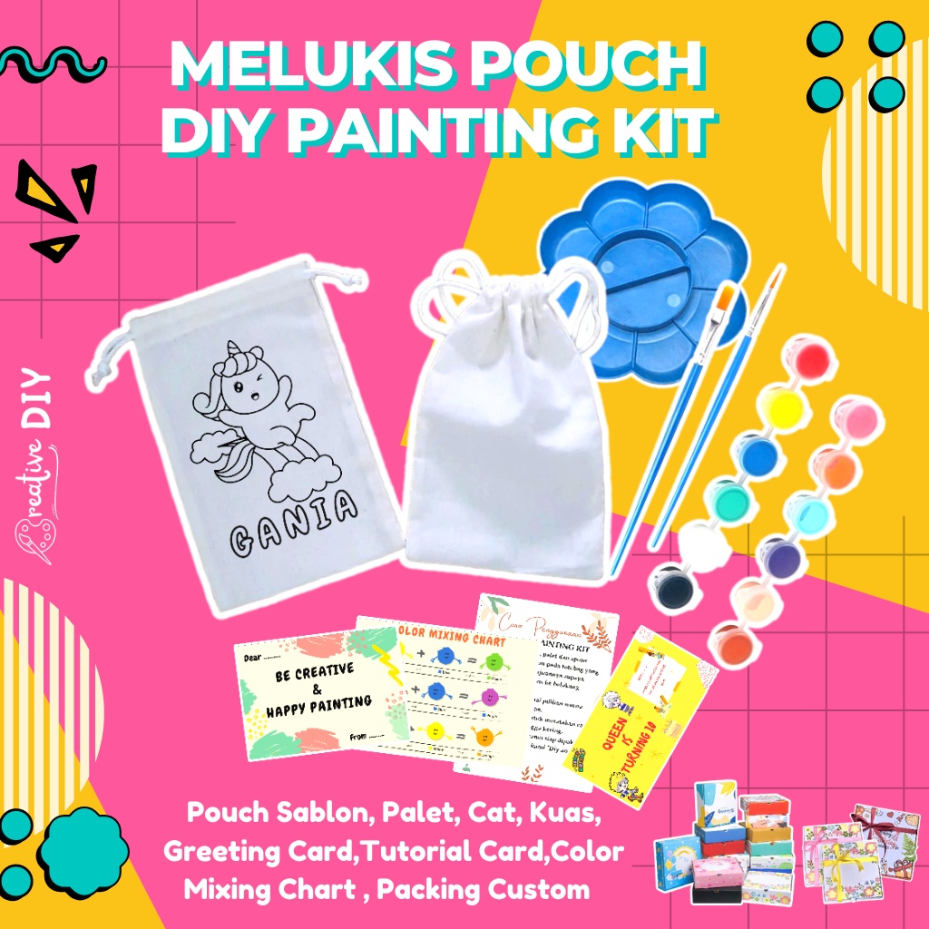 

MELUKIS POUCH SABLON CUSTOM I DIY POUCH PAINTING KIT I KADO UNIK I HAMPERS ULANG TAHUN I POUCH CUSTOM