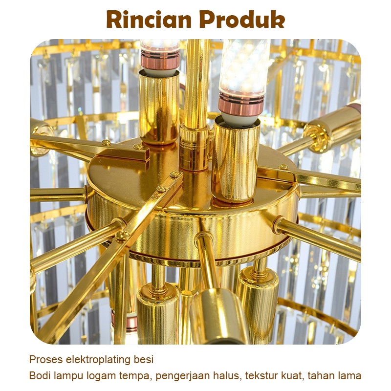 lampu gantung ruang tamu Kristal 3 warna Gold Chandelier Gaya Nordik Minimalis Modern Lampu Hias Gantung