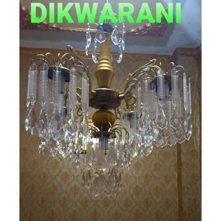 LAMPU KRISTAL CABANG GOLD 5 BOHLAM/LAMPU GANTUNG/LAMPU HIAS/LAMPU DEKORASI