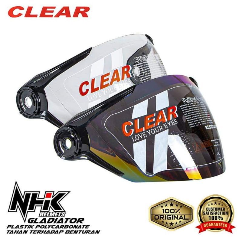 Kaca Visor Helm NHK Gladiator Half Face Clear Bening Smoke Hitam Silver Rainbow Pelangi