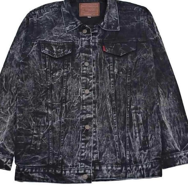 Viral Jaket Levis Snow Black Pria Wanita Jumbo Oversize Big Size Jaket Jeans Jumbo Premium XL-XXXXL