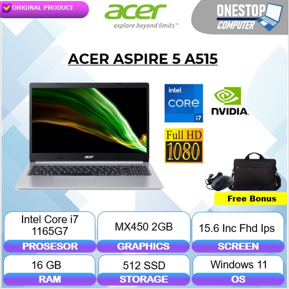 Laptop Acer Aspire 5 A515 i7 Ram 16gb 512ssd MX450 2gb Fhd Win11 Original