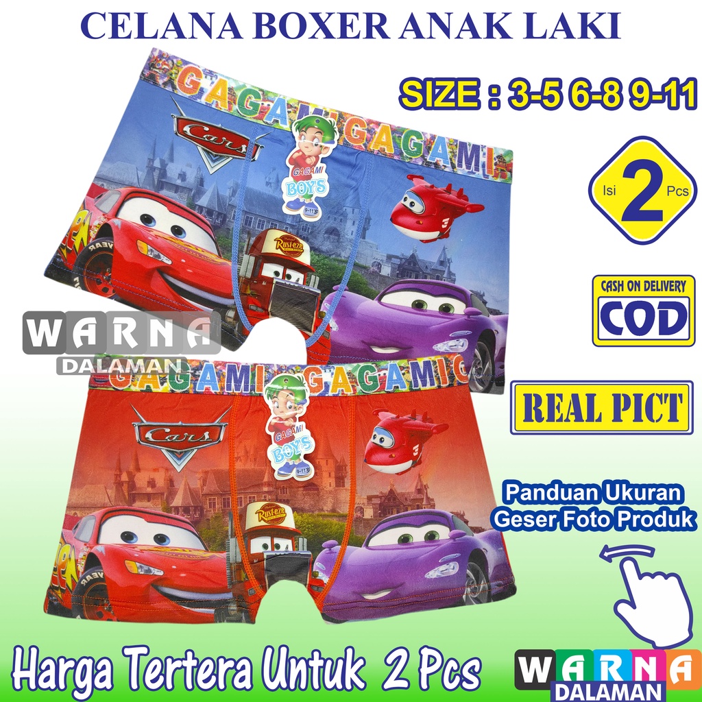 2 Pcs Celana Boxer Anak Cowok Celana Dalam Anak laki Laki Gambar Kartun usia 3-11 Tahun Real Pict | WARNA DALAMAN