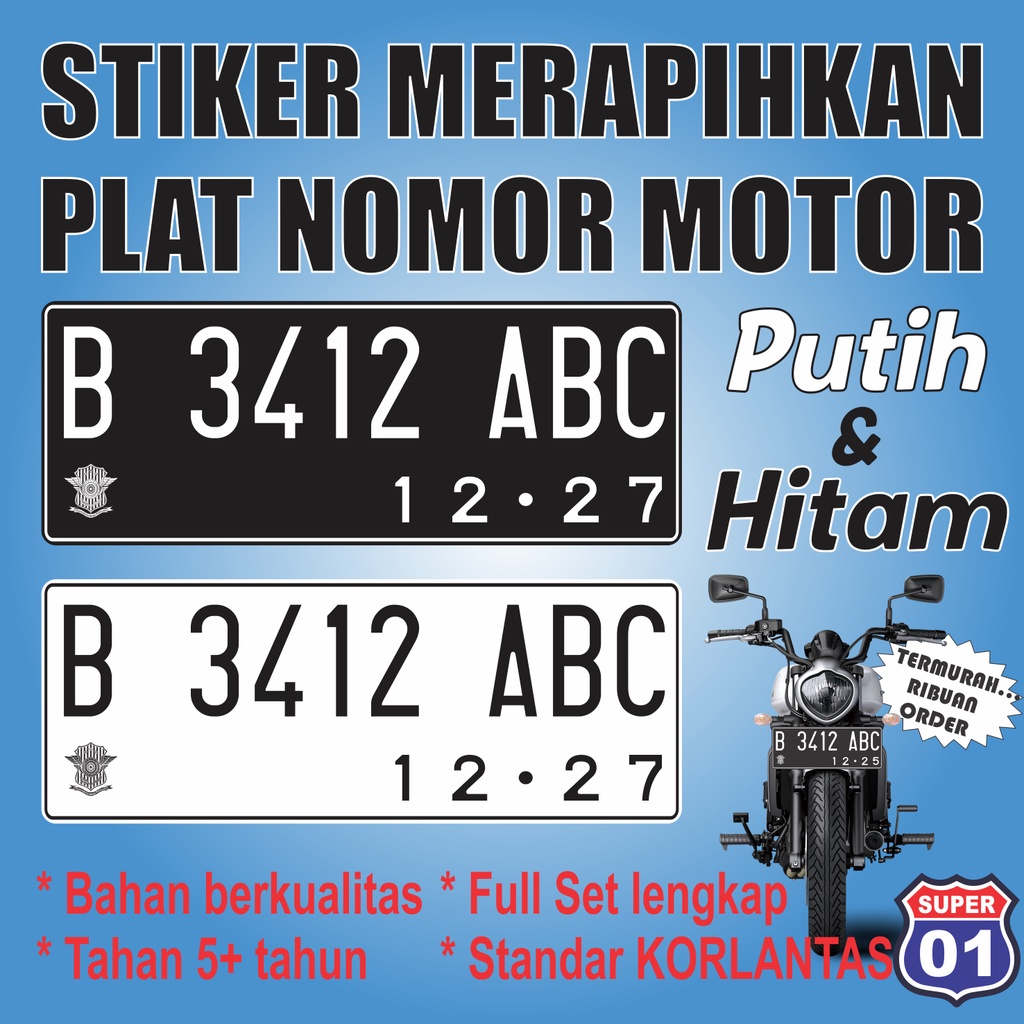 Jual Stiker/sticker Angka Plat Nomor Motor skotlet Putih/Hitam Fullset