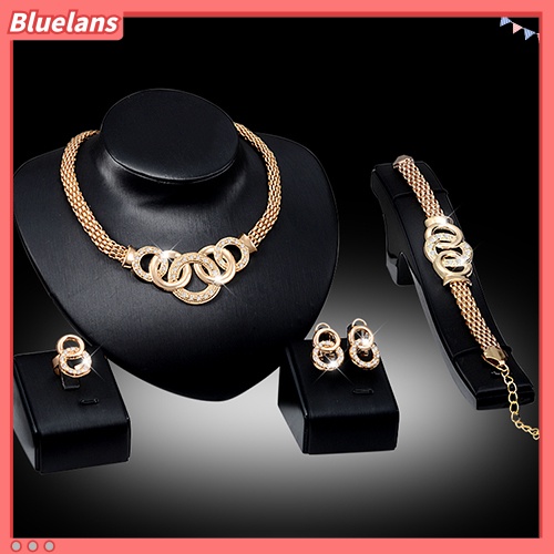 Bluelans Women Bridal Crystal Choker Necklace Earring Bracelet Chandelier Ring Jewelry Set