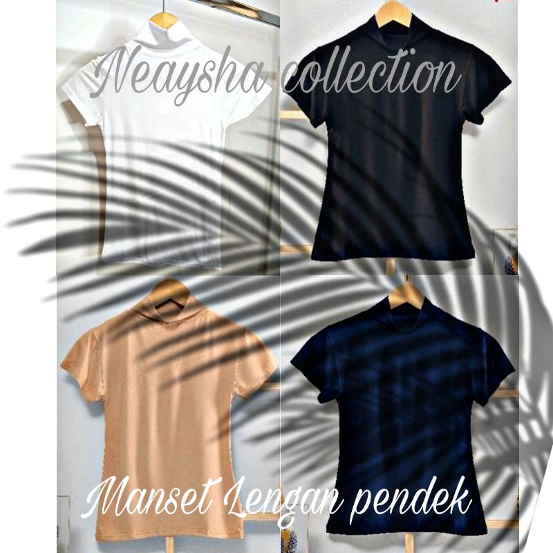 Manset baju lengan pendek turtleneck bahan spandek rayon super