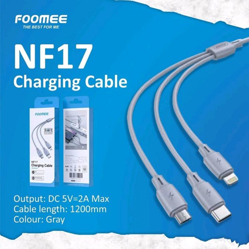 FOOMEE NF17 Cable Charger 3IN1 Fast Charging 2A Micro USB Lightning TYPE-C