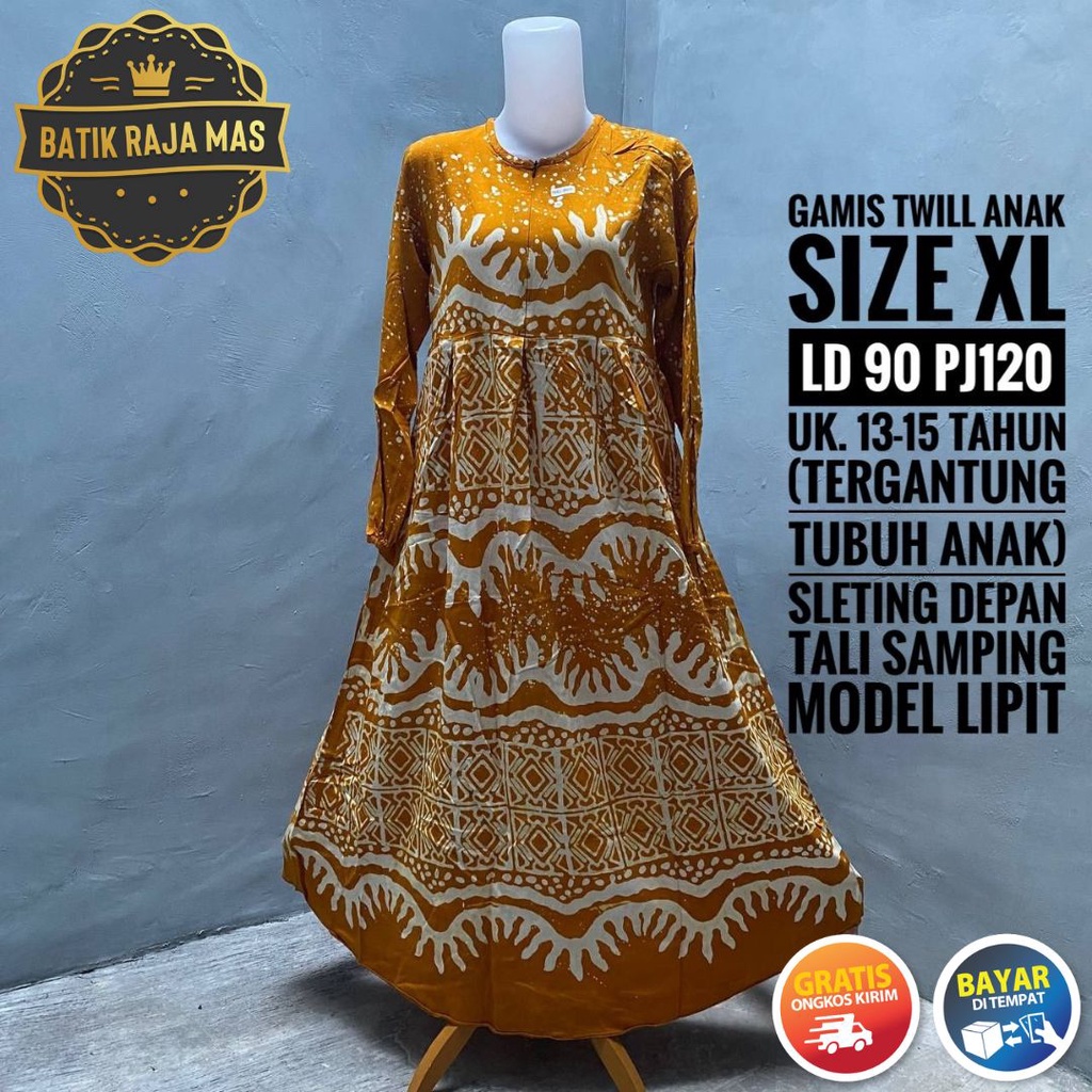 Gamis Anak Perempuan Motif Batik Abstrak Rayon Twill Ori Pekalongan Syari Raya Lebaran Tali Samping 