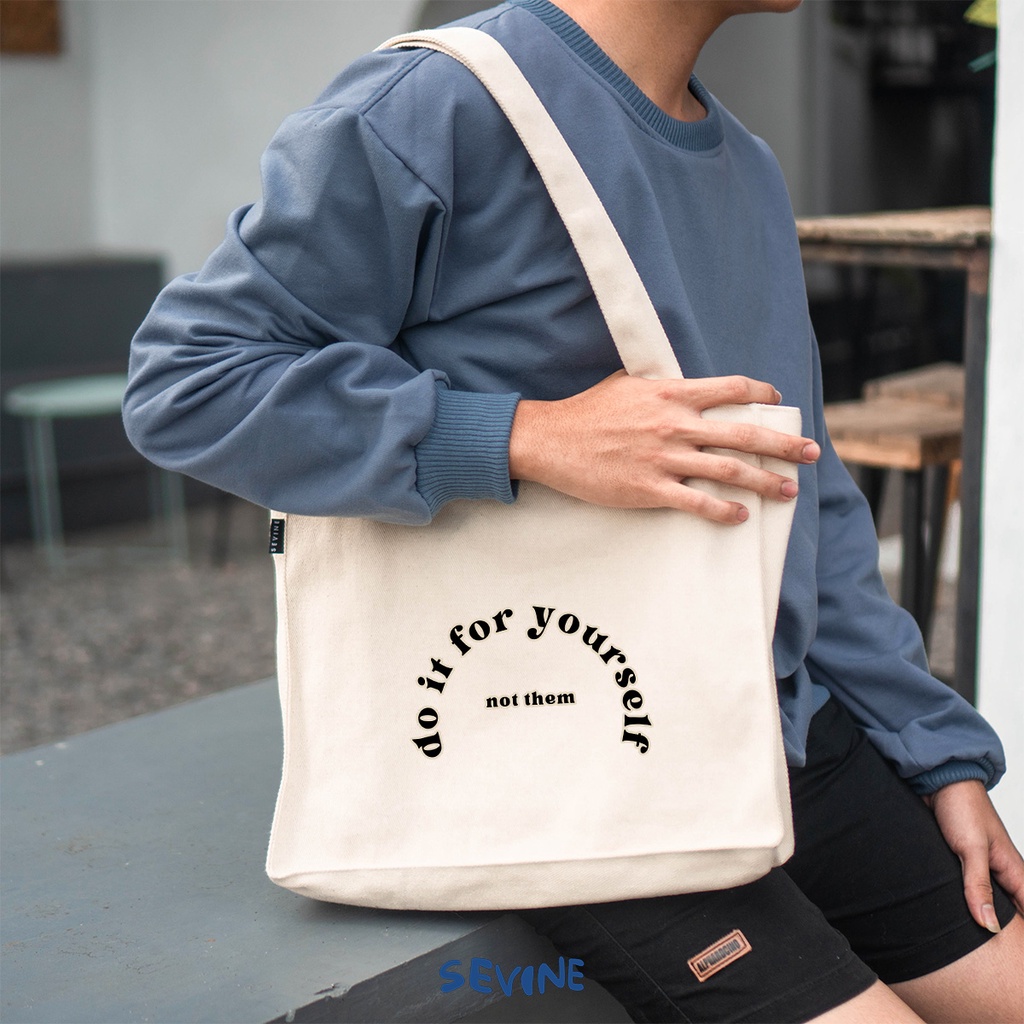 Sevine Totebag Kanvas Daisy Tas Wanita Tote Bag Kantong Laptop Kuliah Sekolah Kerja Quotes Aesthetic - KL