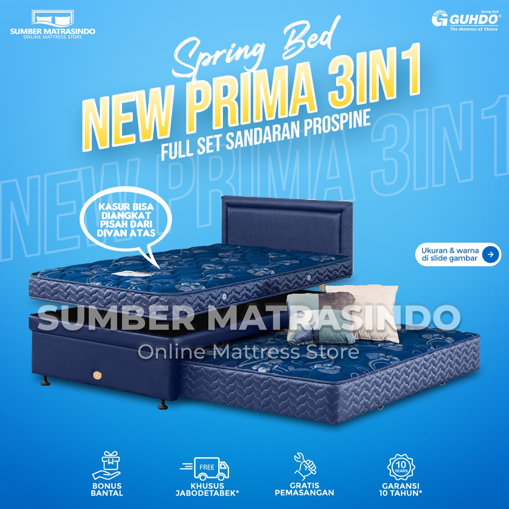 Guhdo Spring Bed Sorong 3 in 1 New Prima - FULL SET / TANPA SANDARAN / DIVAN ATAS 90x200 / 100x200 /
