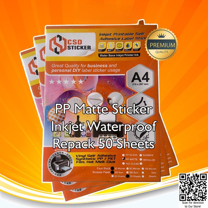 

Ready Sticker Vinyl Print Inkjet A4 Waterproof Stiker Plastik Anti Air Repack 50 CSD Stiker