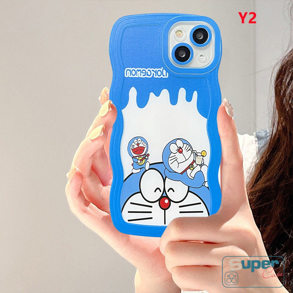 Casing Tepi Bergelombang Tahan Guncangan Untuk Redmi 12C 9A 10 9T 9 10A 9C NFC Redmi Note10 8 9 Note 11 Note 10s Note 11s Note 10 Pro Max Plus Kartun Doraemon Lucu Ice Cream Soft Back Cover