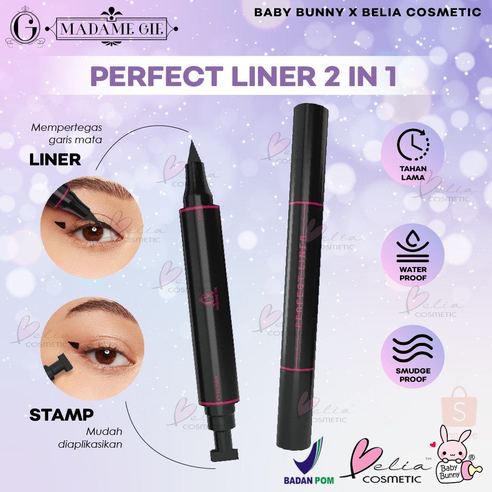 ❤ BELIA ❤ MADAME GIE Perfect Liner 2in1 - 3g | Eyeliner Black + Stamp | Liner | Waterproof | Smudgeproof Tahan Lama Pigmented BPOM