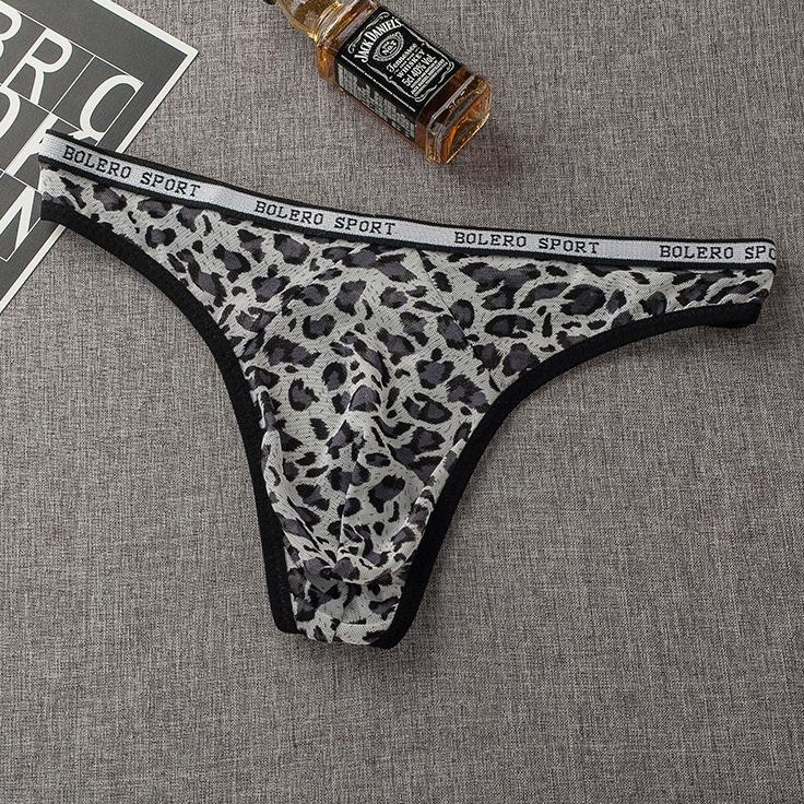 Langsung Order G String Pria Seksi Low Waist Transparan Mesh Celana Dalam Pria Leopard Pola U Segiti