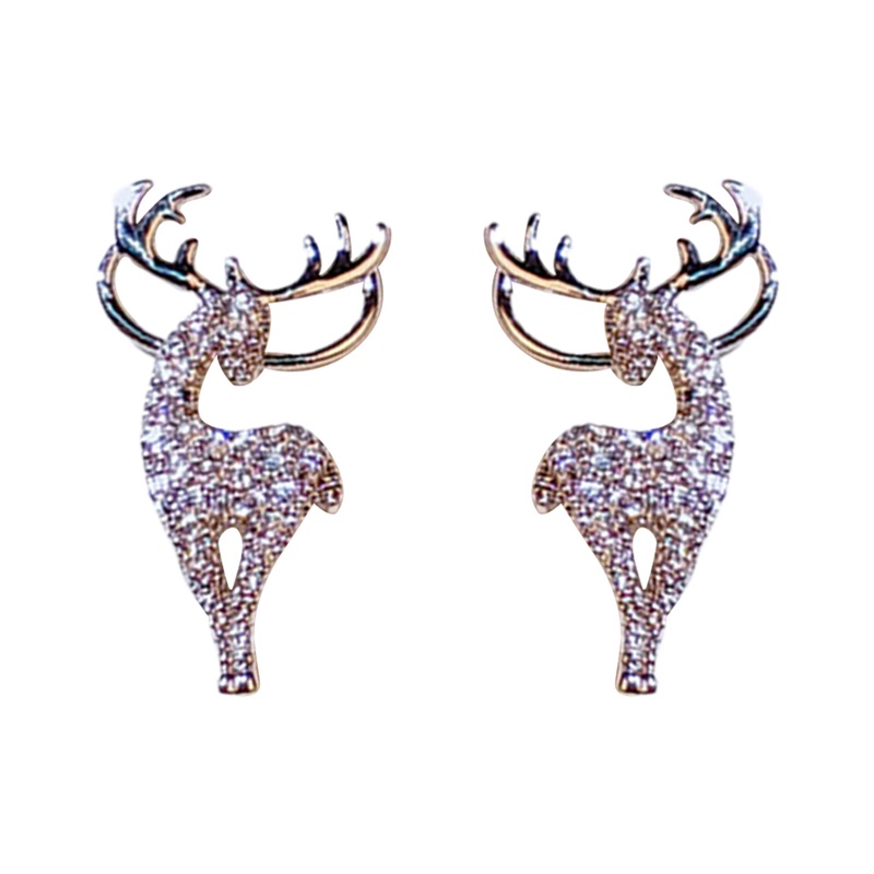Anting Stud Desain Rusa Natal Aksen Berlian Imitasi Untuk Wanita