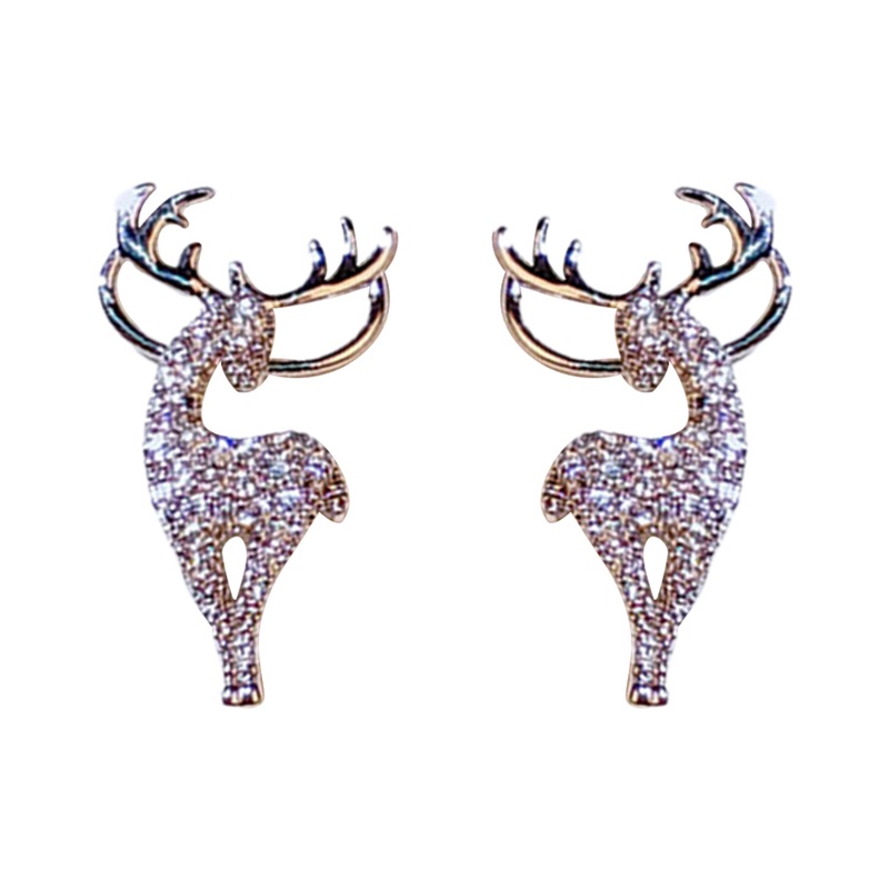 Anting Stud Desain Rusa Natal Aksen Berlian Imitasi Untuk Wanita