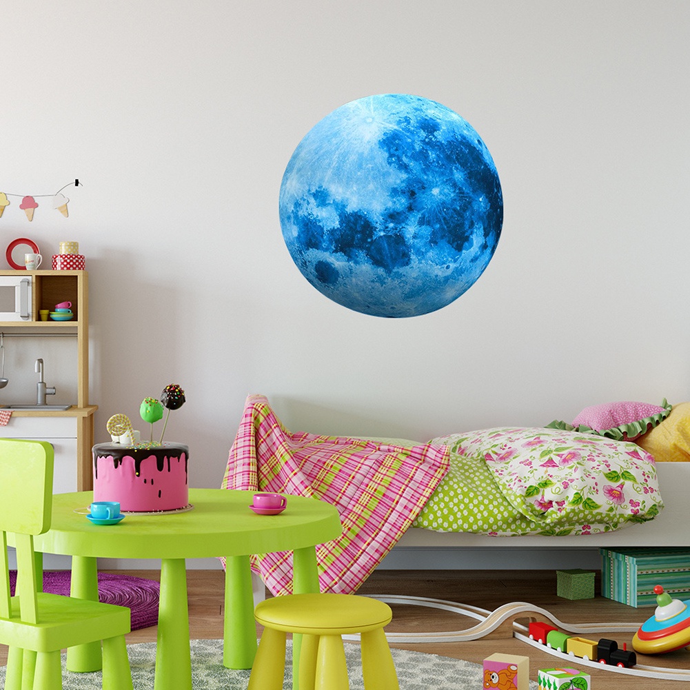 Stiker Dinding Bentuk Bulan 3D Fluorescent Untuk Dekorasi Kamar Anak