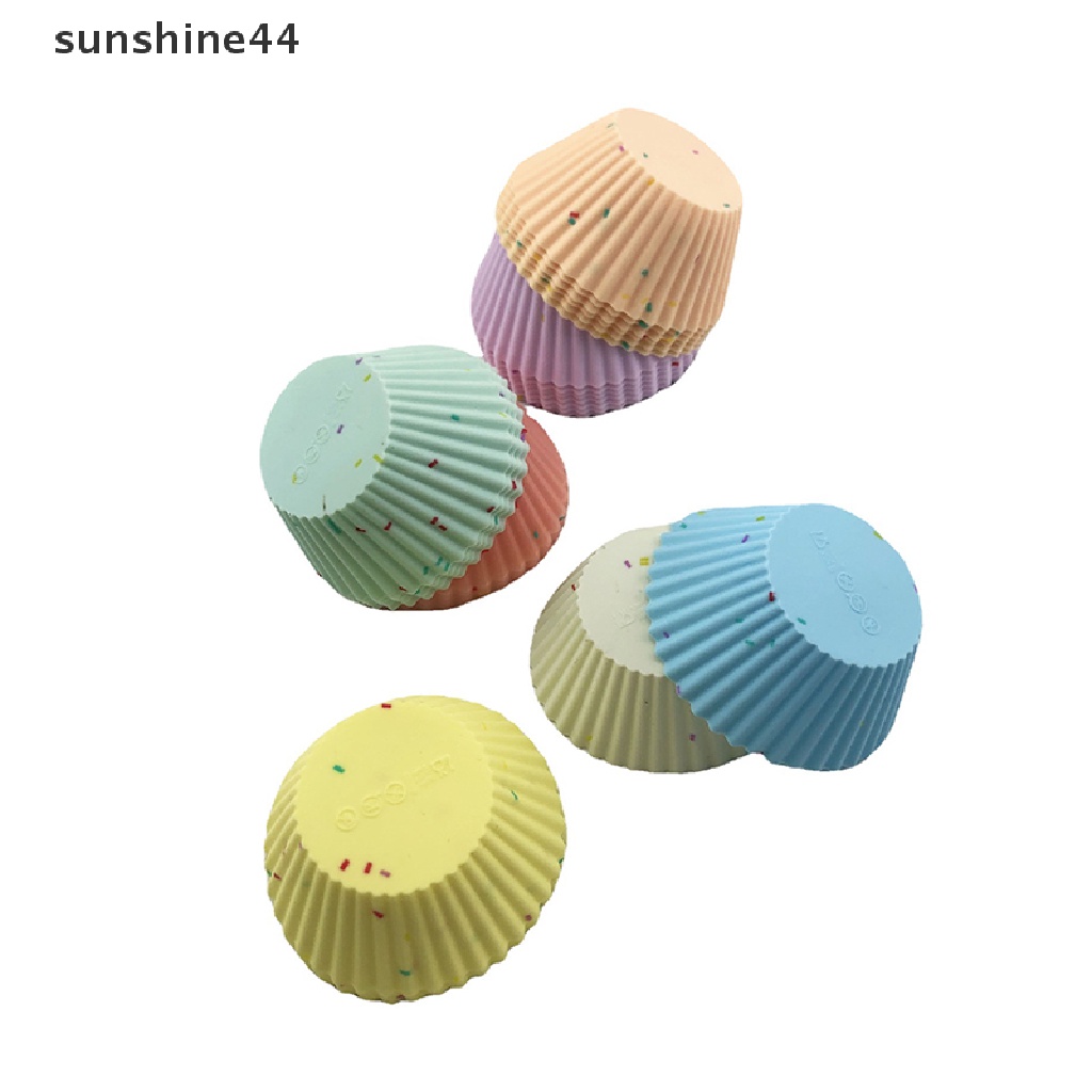 Sunshine 7Pcs Cetakan Kue Muffin Bentuk Bulat Bahan Silikon Warna Campur