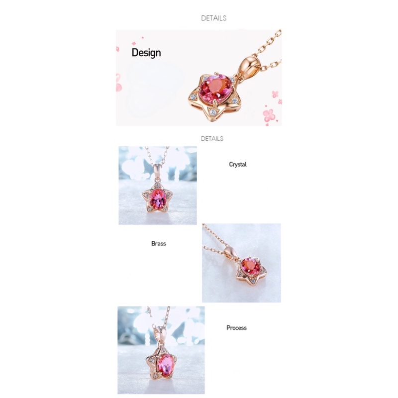 Goldkingdom Perhiasan Fashion 24K Bangkok Aksesoris Ready Stock 1karat Tourmaline Ruby Kalung Dengan Liontin Berlian Berlapis Rose Gold