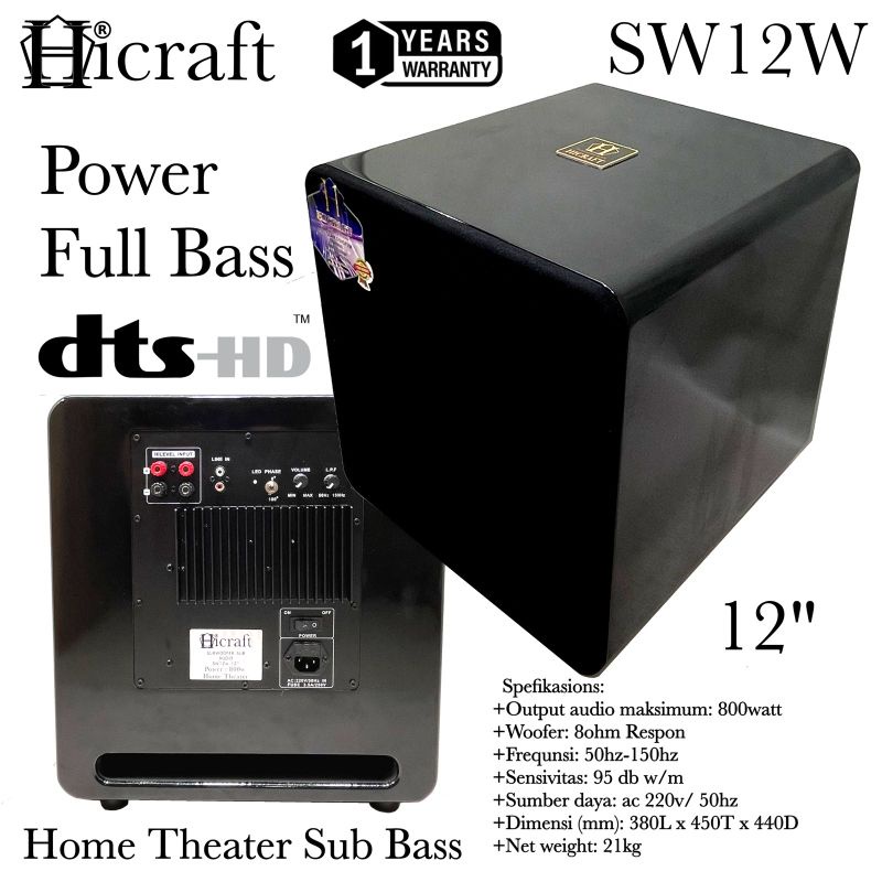 Subwoofer Hicraft SW12W Power Full Bass HD 12 Inch Aktif, Bergaransi