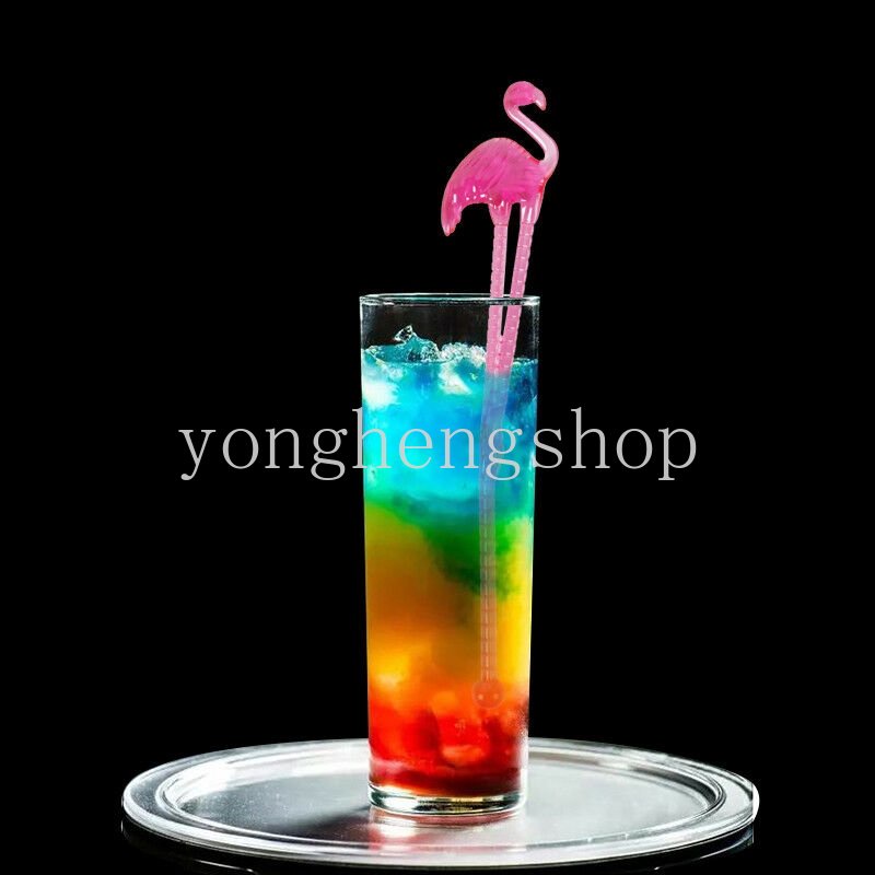 10pcs / set Stik Pengaduk Minuman Jus / Kopi / Cocktail Bentuk Flamingo Untuk Pesta