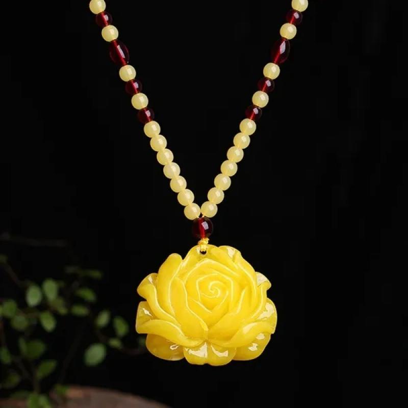 Kalung Liontin Bunga Mawar Kuning Bahan Resin Gaya Tradisional Nasional Untuk Aksesoris Perhiasan