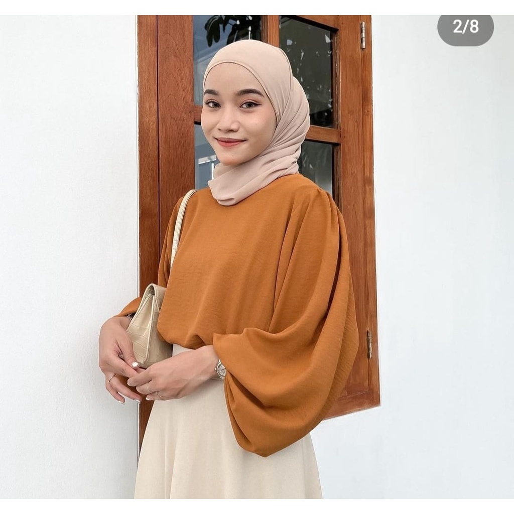 MIKA BLOUSE CRINCLE LENGAN BALON (PLUFFLY) | OUTFIT REMAJA OOTD KEKINIAN