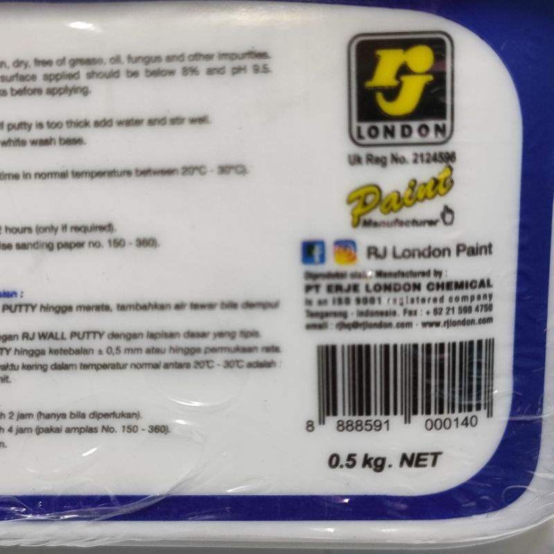 Dempul RJ London Wall Putty 0.5kg /500 gram Dempul Motor Mobil Sepeda Tembok Plamir Kayu Asbes gypsum bata Dll