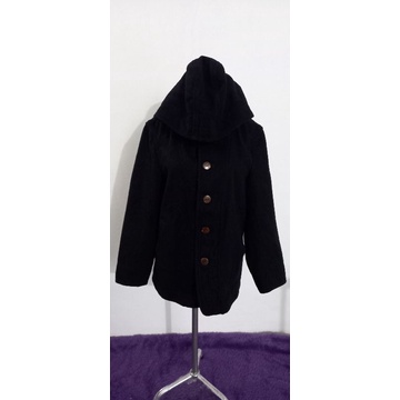 Blue Black Wool Hoodie Jacket by Urban Research Doors