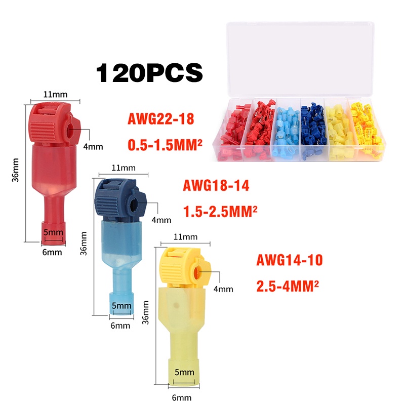 【120 PCS】T-Type Cable Connector/Konektor Kabel Listrik Tipe-T/Terminal Clip Quick Splice/Konektor Kabel Jumper Tipe-T