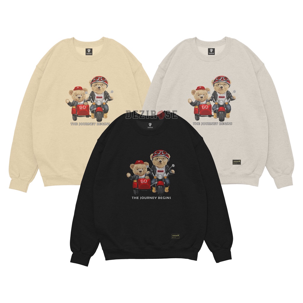 DEZIROSE Sweater Crewneck Bear Journey Pria &amp; Wanita Distro Fleece Tebal Premium Size M-XXL