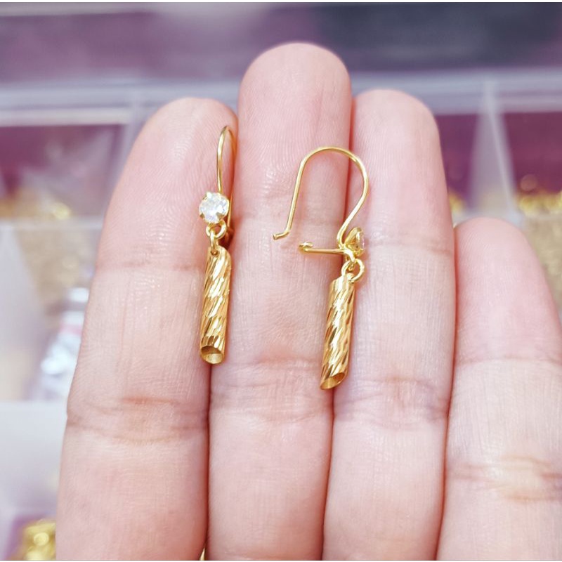 IML39 Anting Jurai Bambu Ukir Perak 925 Lapis Emas 1.2 Gram