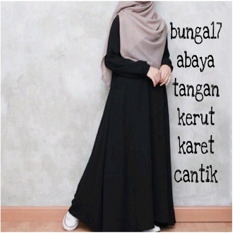 Gamis Abaya Dress Hitam Tangan Kerut Daily Polos Syar'i Wanita Muslim