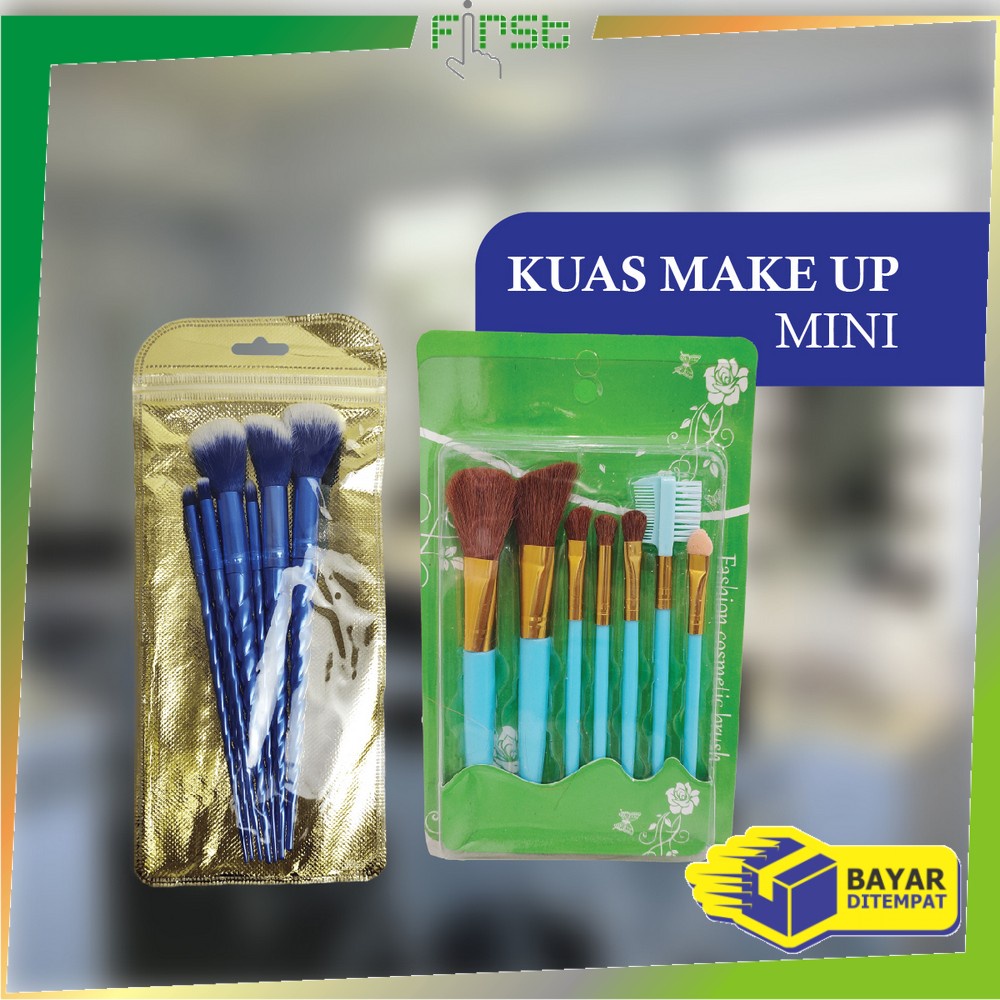 FH-K128 Kuas MakeUp 7 in 1 Brush Make Up Set Mini Travel Free Pouch / Kuas Rias Wajah Model Ulir / Paket Kuas Set Make Up Cosmetic