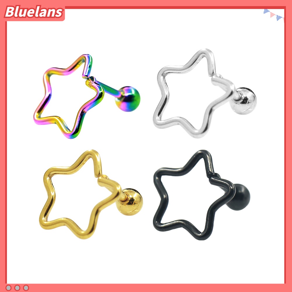Anting Stud Tindik Tulang Rawan Telinga Bentuk Bintang Bahan Stainless Steel