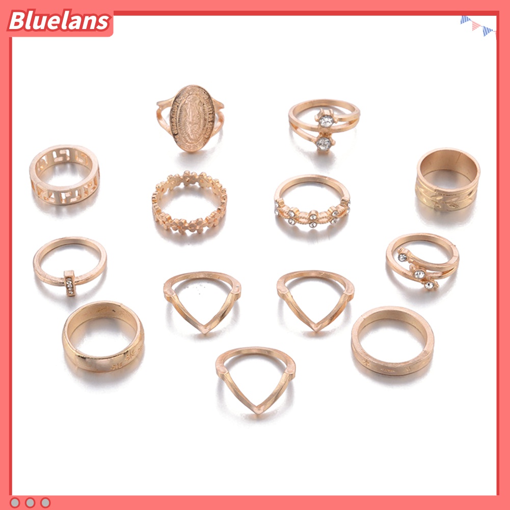 13pcs / Set Cincin Knuckle Midi Tumpuk Desain Bunga Virgin Mary Aksen Berlian Imitasi Untuk Wanita