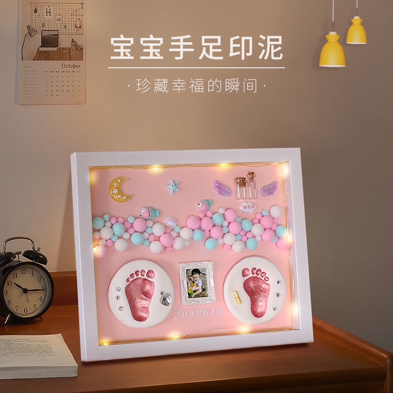 

✺●Sera Bayi Tangan dan Kaki Cetak Lumpur Lanugo Souvenir DIY Buatan Sendiri Kreatif Bayi Baru Lahir Jejak Tangan Cetak Lumpur Bingkai Foto Permanen