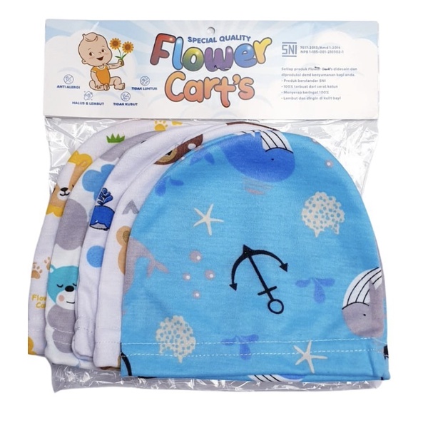 Topi Bayi 5 in 1 / Topi Baby Newborn isi 5 Kupluk / Topi Bayi Girl Boy Flower Cart