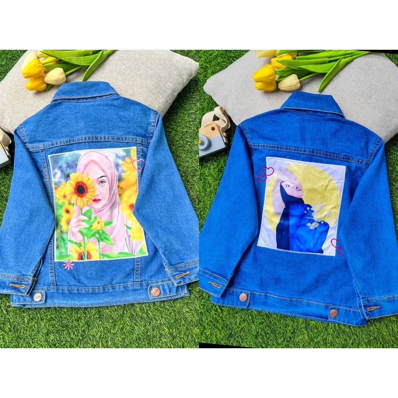 Jaket Jeans motif Hijab Anak 3th-12th