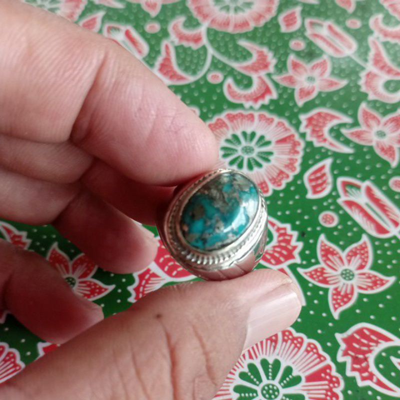 cincin batu akik pirus Persia serat perak