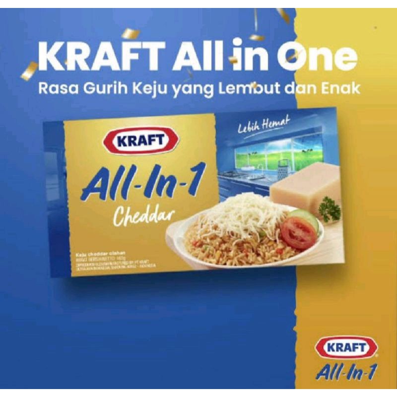 

Keju Kraft All in 1 one 165gr cheddar cheese keju parut tabur bahan kue keju blok halal enak