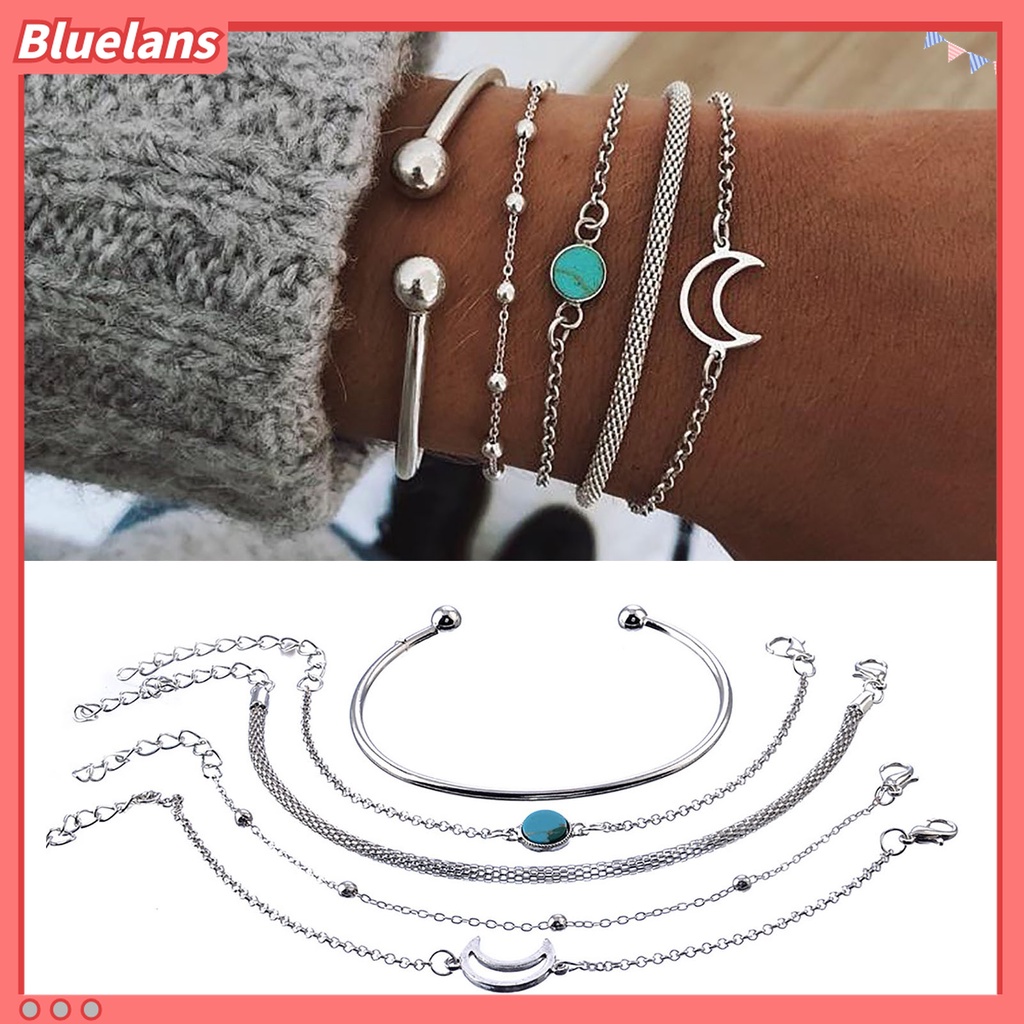 5pcs / Set Gelang Rantai Multi Bentuk Bulan Bahan Alloy Untuk Wanita