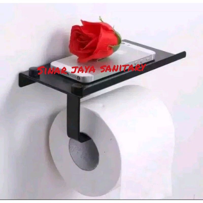 Tempat tissue rol tatakan hitam stainless 304  &quot;k2hp&quot; / tempat tissue tatakan black