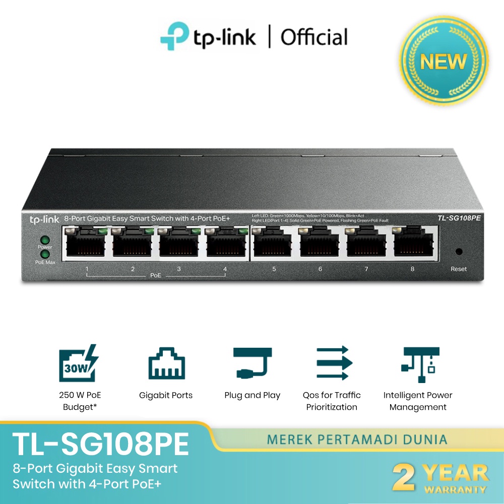 (New)Tp-link TL-SG108PE 8-Port Gigabit Easy Smart Switch with 4-Port PoE