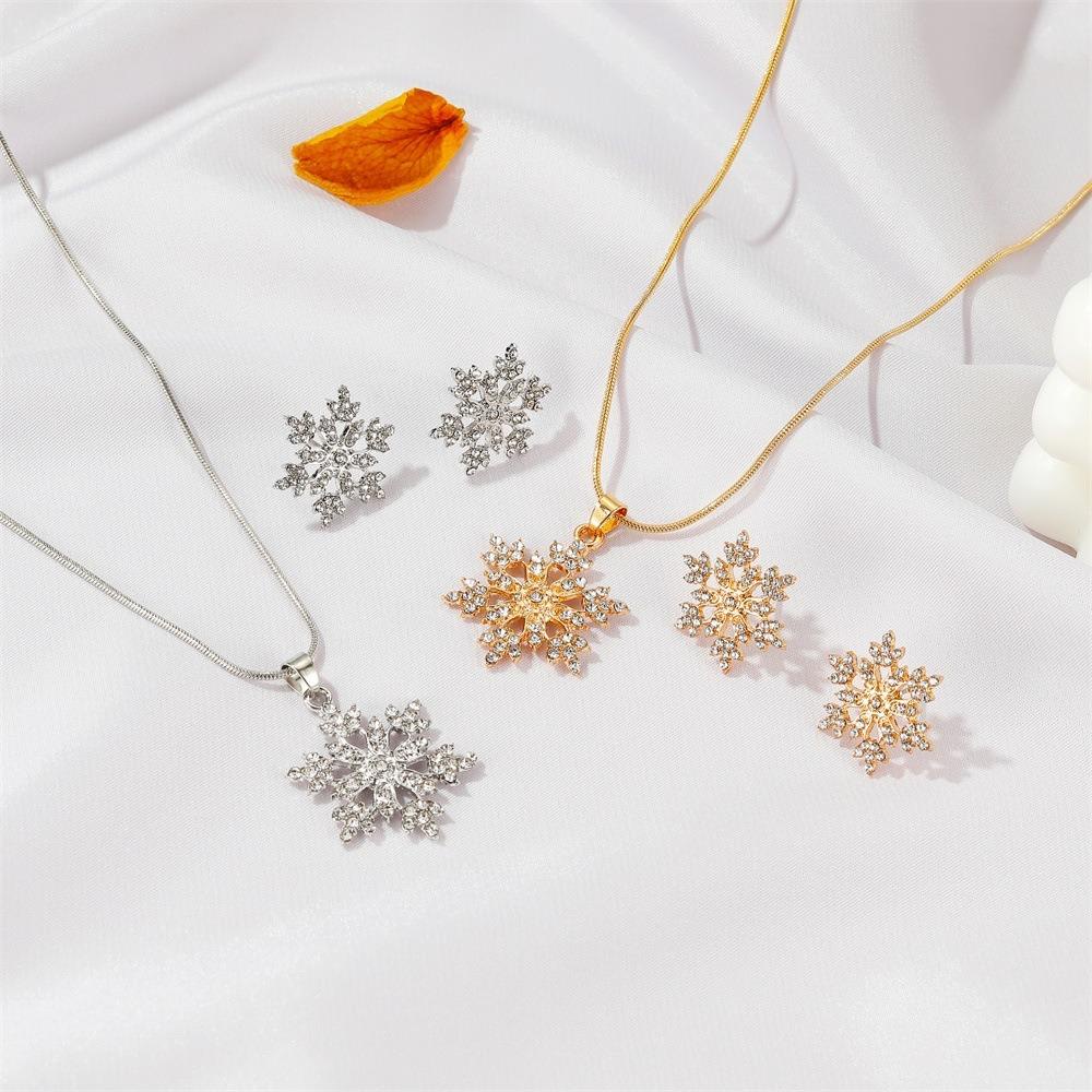 Needway  Snowflake Earrings Set Trendy Pesta French Mewah Elegan Vintage Rantai Klavikula