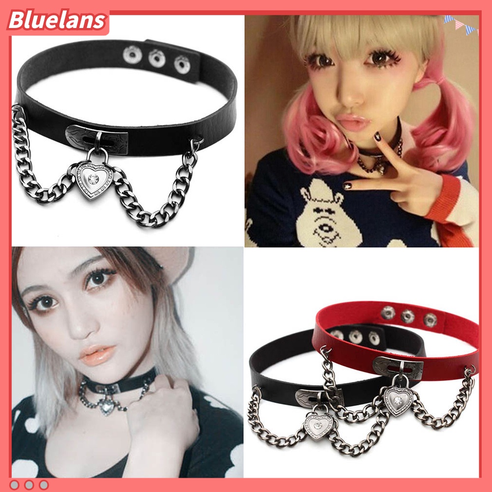 Bluelans Women Fashion Punk Heart Alloy Pendant Faux Leather Chain Choker Collar Necklace