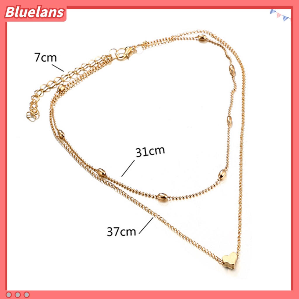 Kalung Choker Liontin Hati Lapisan Ganda Bahan Alloy Dapat Disesuaikan Untuk Aksesoris Perhiasan Wanita